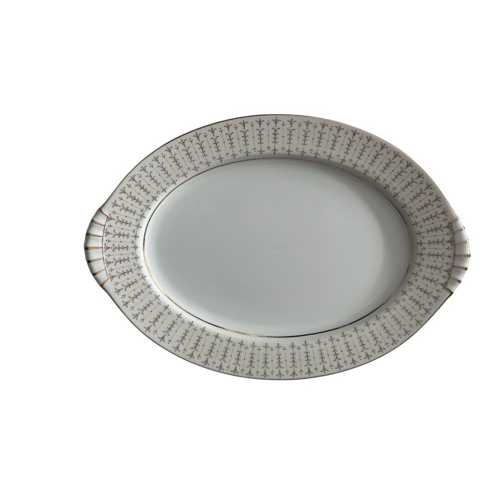 Kent China‎ Tiara Serving Platter Oval White Gold Rim Japan Excellent MCM 12in